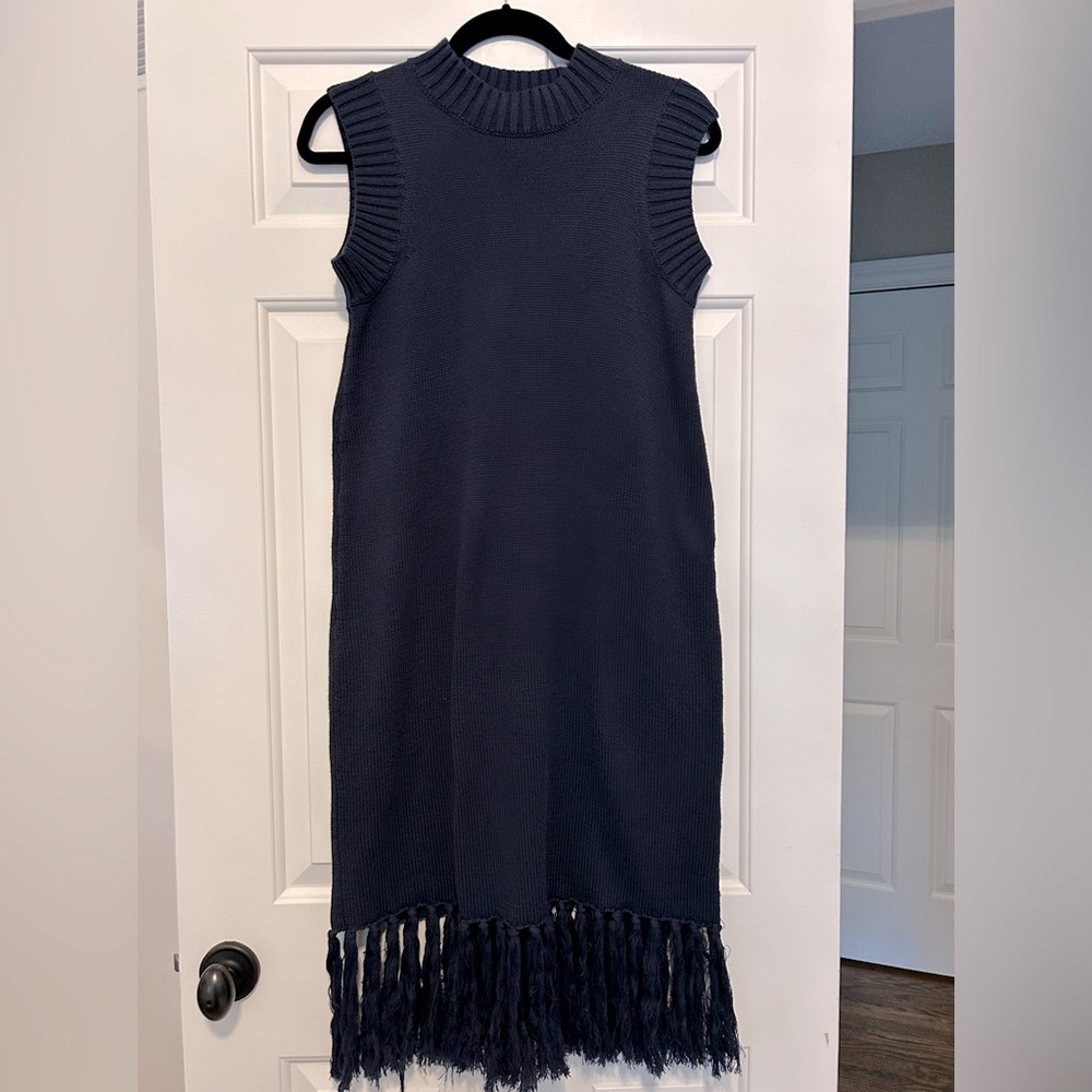 Navy Sweater Dress with fringe!